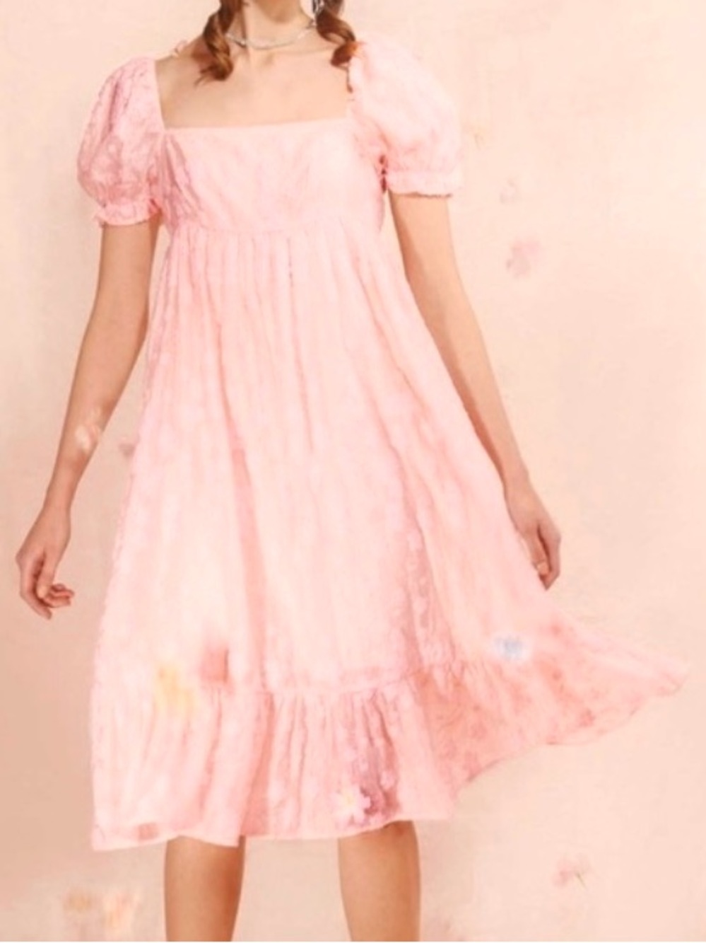 Cider Dress Peach Pink / Pastel Rose chiffon babydoll midi lined organza large